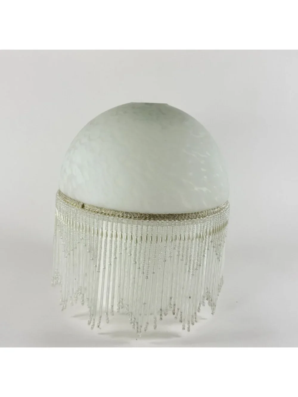 Glass Beaded Fringe Lamp Shade Replacement White Mottled Frosted Round